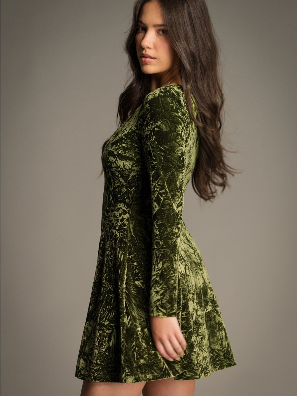 Little Lies Sweet Jane Olive Crushed Velvet Mini Dress XL / UK 18 As Seen On - Picture 4 of 13